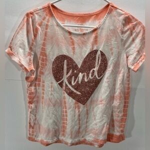 JUSTICE PINK GLITTER AND CREAM TIE DYE TOP SIZE 14/16
